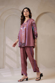 Nyaro Signature Wine Printed Co-ord Set in Viscose Santoon