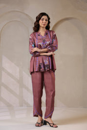 Nyaro Signature Wine Printed Co-ord Set in Viscose Santoon