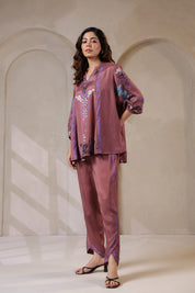 Nyaro Signature Wine Printed Co-ord Set in Viscose Santoon