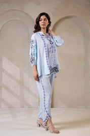 Nyaro Signature Powder Blue Printed Co-ord Set in Viscose Santoon