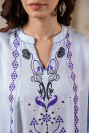 Nyaro Signature Powder Blue Printed Co-ord Set in Viscose Santoon