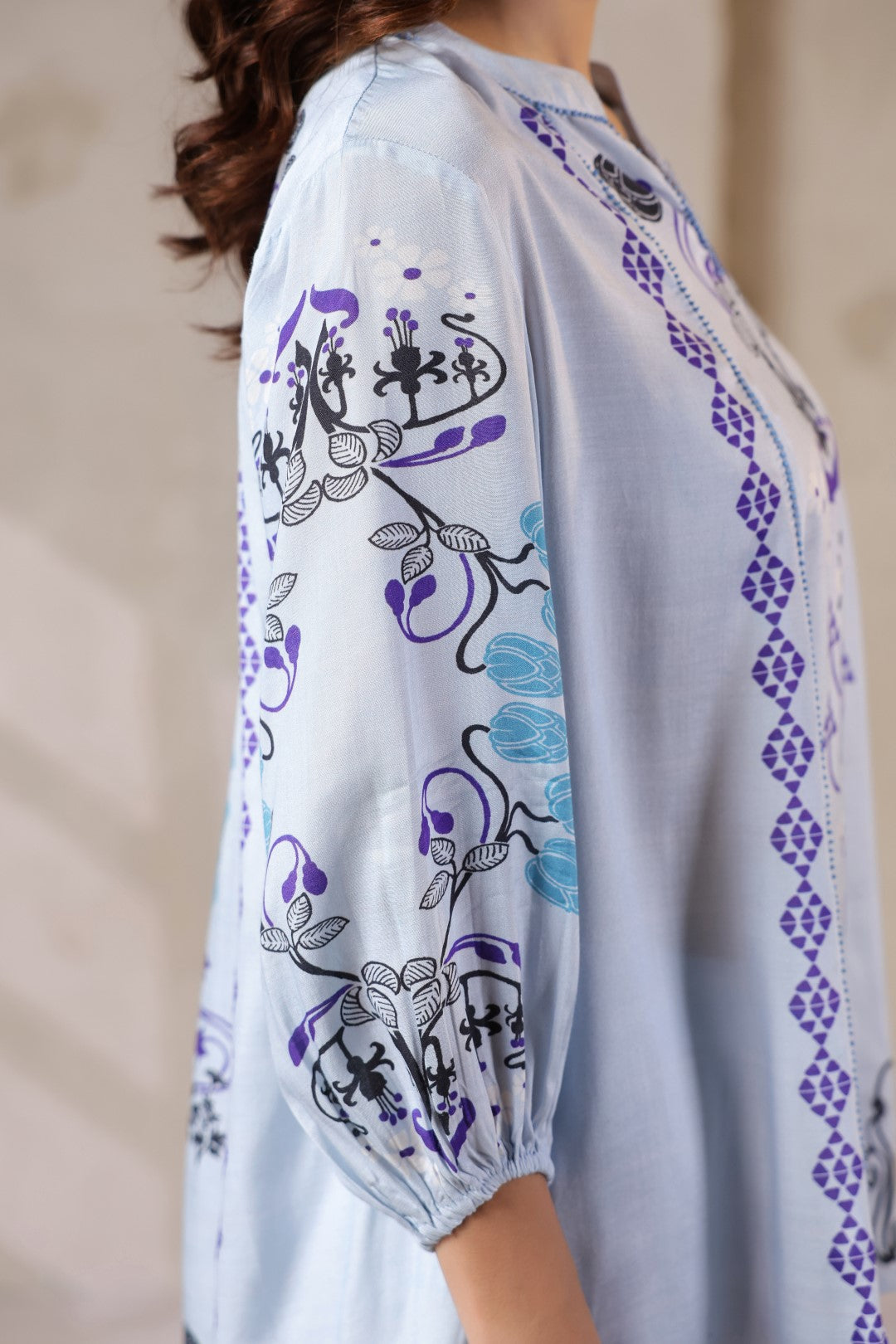 Nyaro Signature Powder Blue Printed Co-ord Set in Viscose Santoon