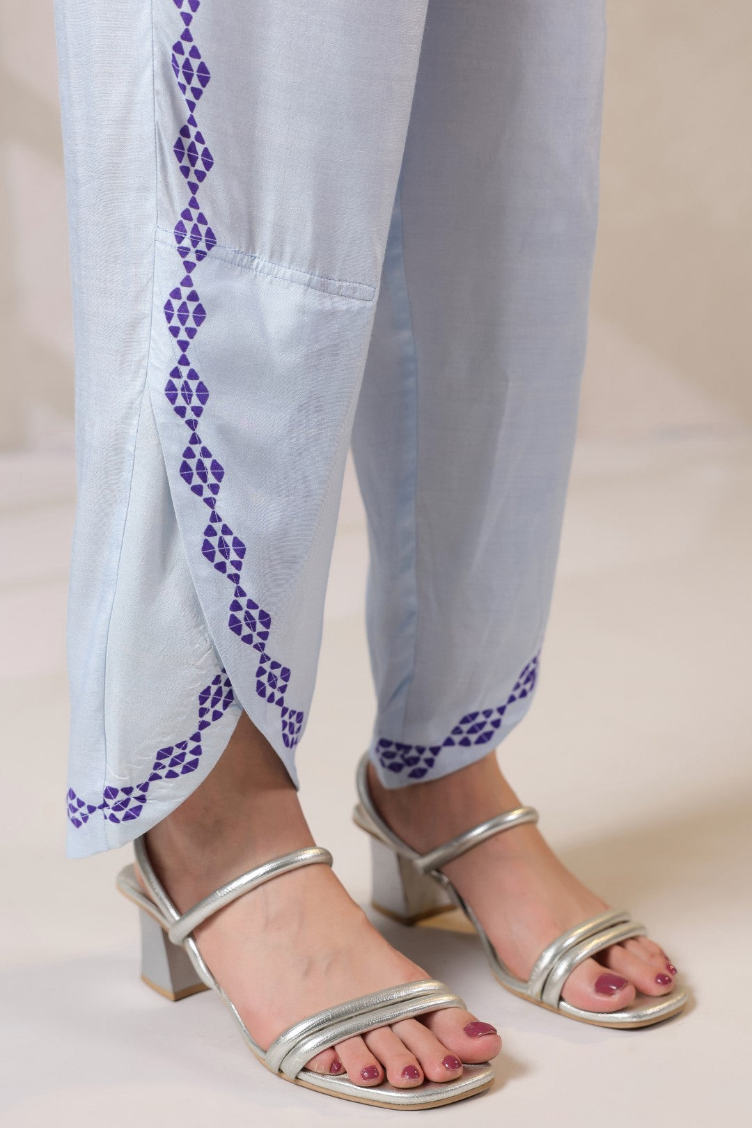 Nyaro Signature Powder Blue Printed Co-ord Set in Viscose Santoon