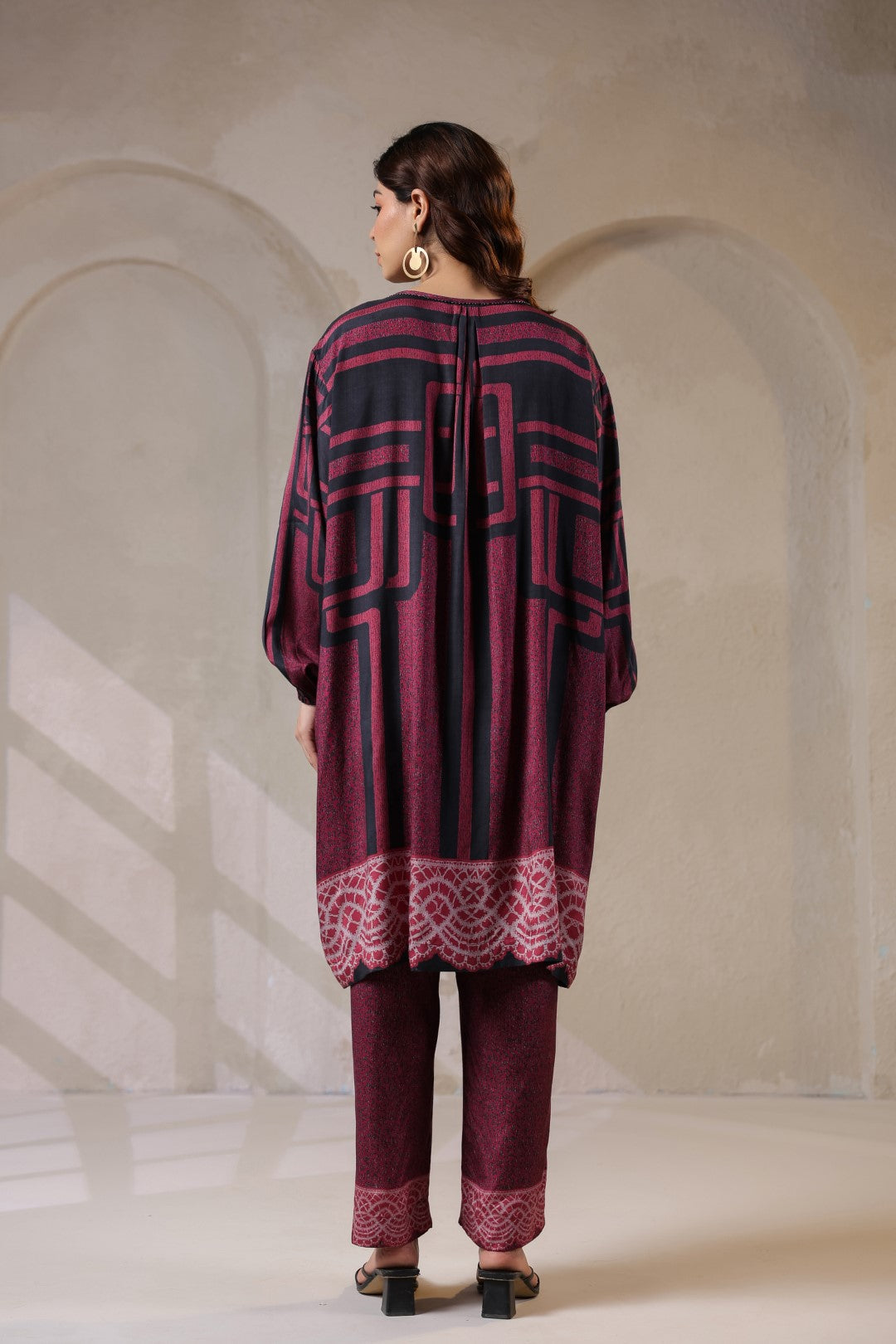 Nyaro Signature Abstract Print Maroon Co-ord Set