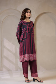 Nyaro Signature Abstract Print Maroon Co-ord Set