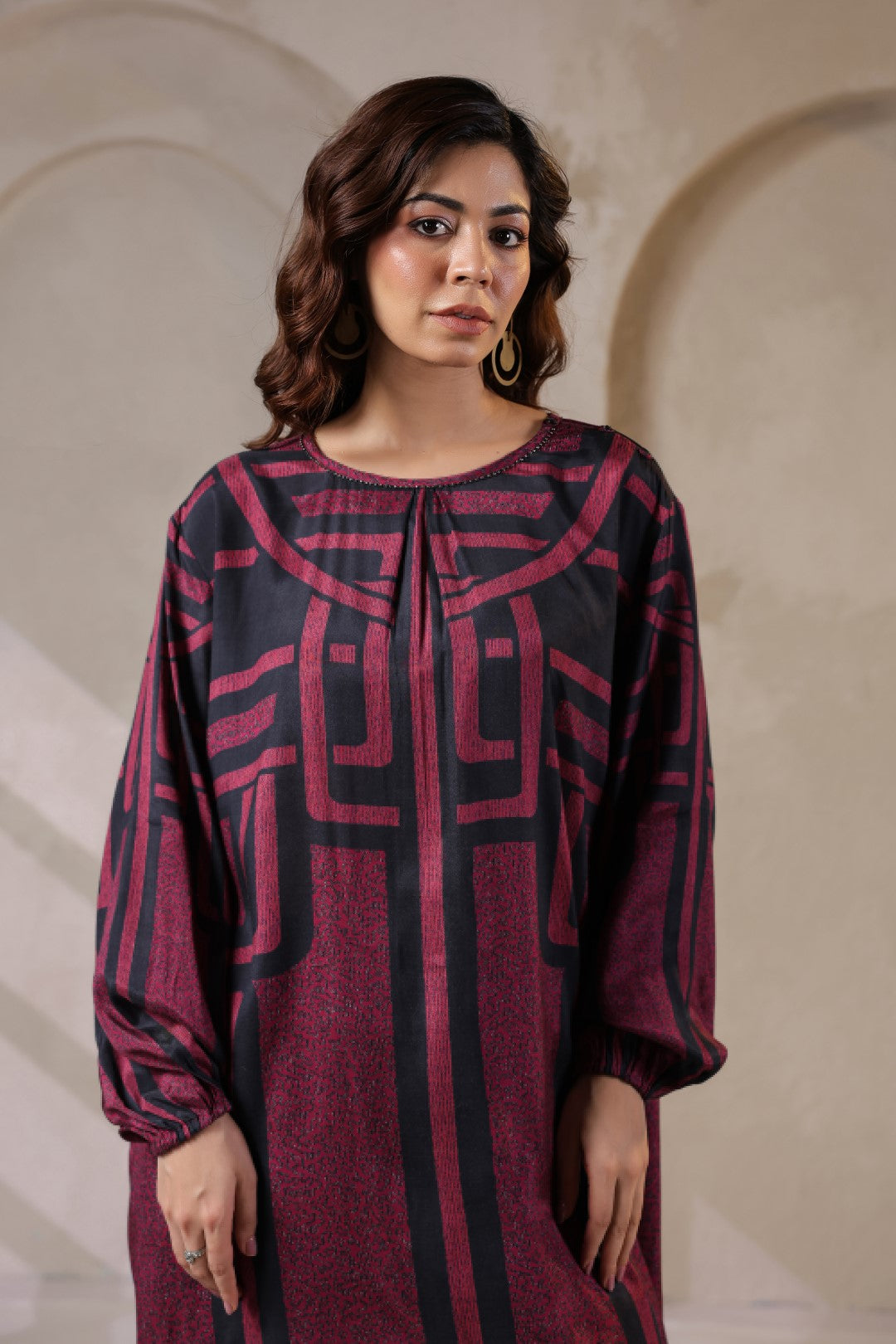 Nyaro Signature Abstract Print Maroon Co-ord Set