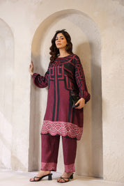 Nyaro Signature Abstract Print Maroon Co-ord Set