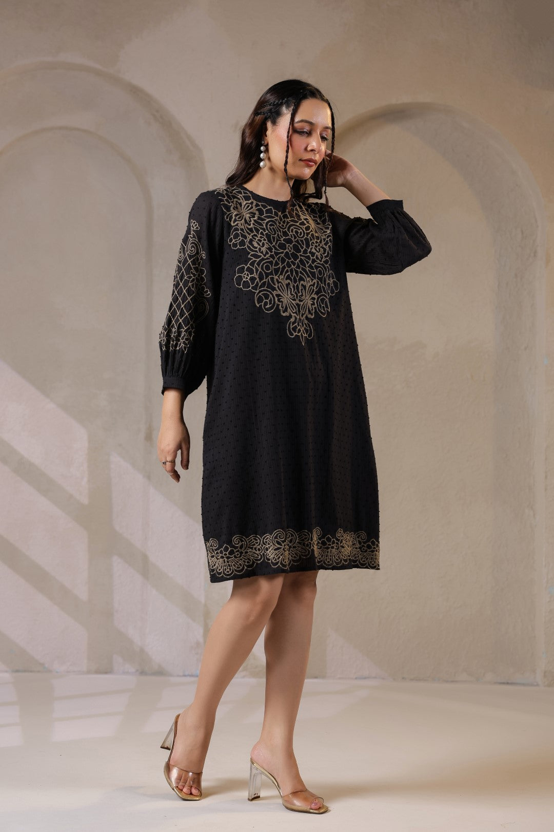 Nyaro Signature Cotton Dobby Black Dress