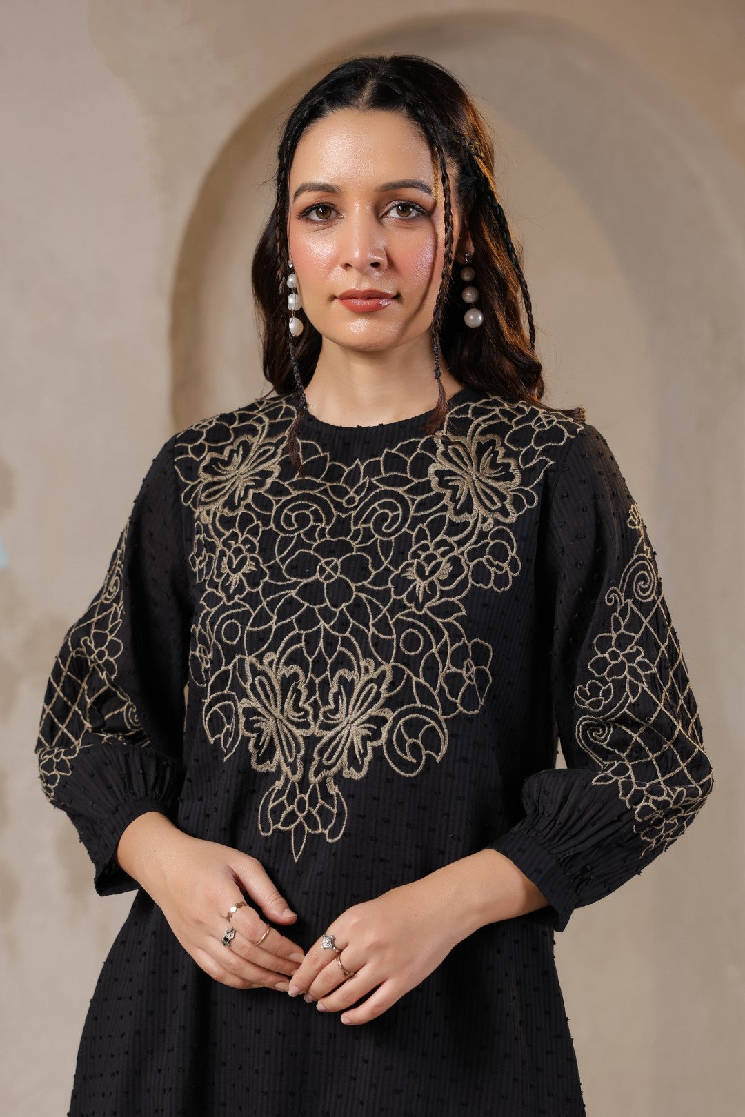 Nyaro Signature Cotton Dobby Black Dress