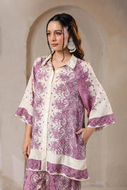 Nyaro Signature Mauve Printed Co-ord Set in Viscose Santoon