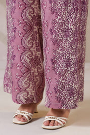 Nyaro Signature Mauve Printed Co-ord Set in Viscose Santoon