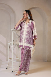 Nyaro Signature Mauve Printed Co-ord Set in Viscose Santoon