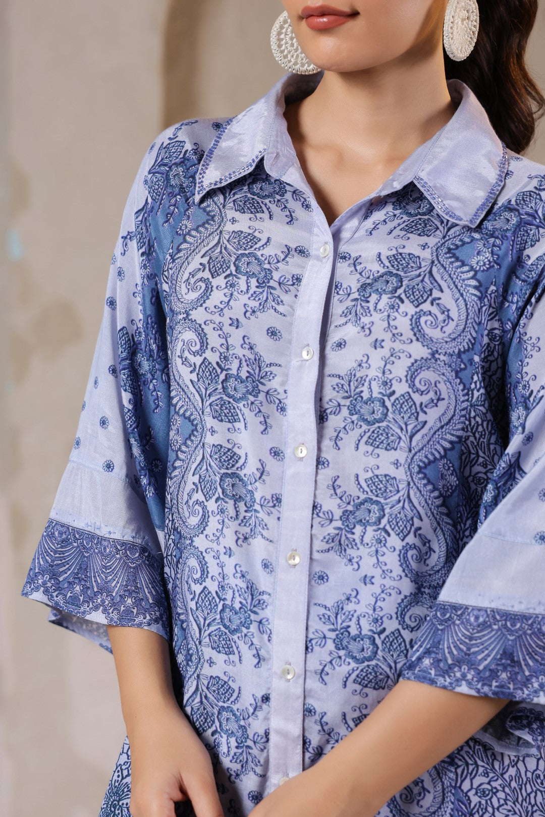 Nyaro Signature Steel Blue Printed Co-ord Set in Viscose Santoon