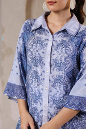 Nyaro Signature Steel Blue Printed Co-ord Set in Viscose Santoon