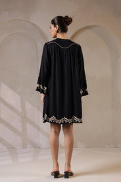 Nyaro Signature Black Moss Crepe Embroidered Dress