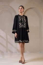 Nyaro Signature Black Moss Crepe Embroidered Dress