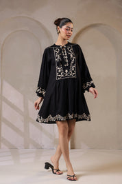 Nyaro Signature Black Moss Crepe Embroidered Dress