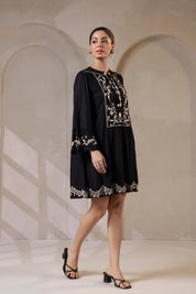 Nyaro Signature Black Moss Crepe Embroidered Dress