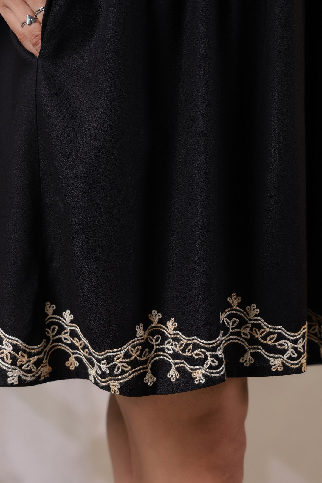 Nyaro Signature Black Moss Crepe Embroidered Dress