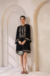 Nyaro Signature Black Moss Crepe Embroidered Dress