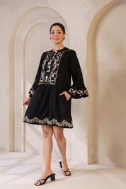 Nyaro Signature Black Moss Crepe Embroidered Dress