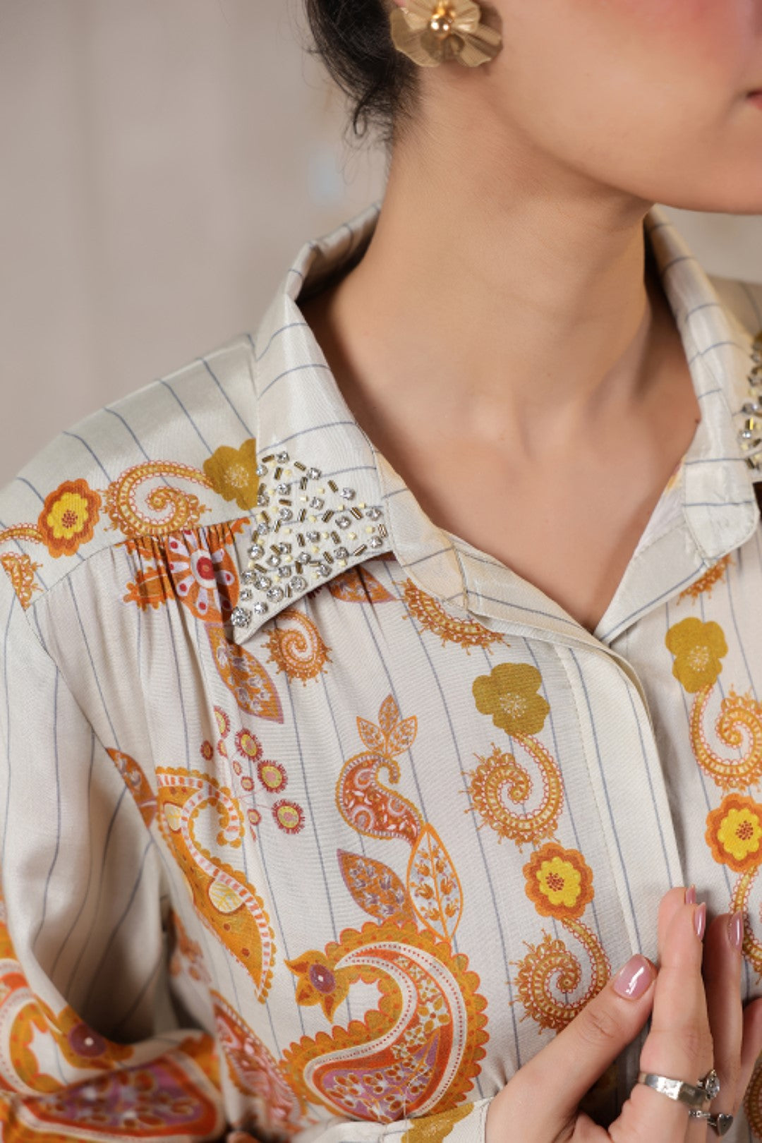 Nyaro Signature Paisley Print Ivory Co-ord Set