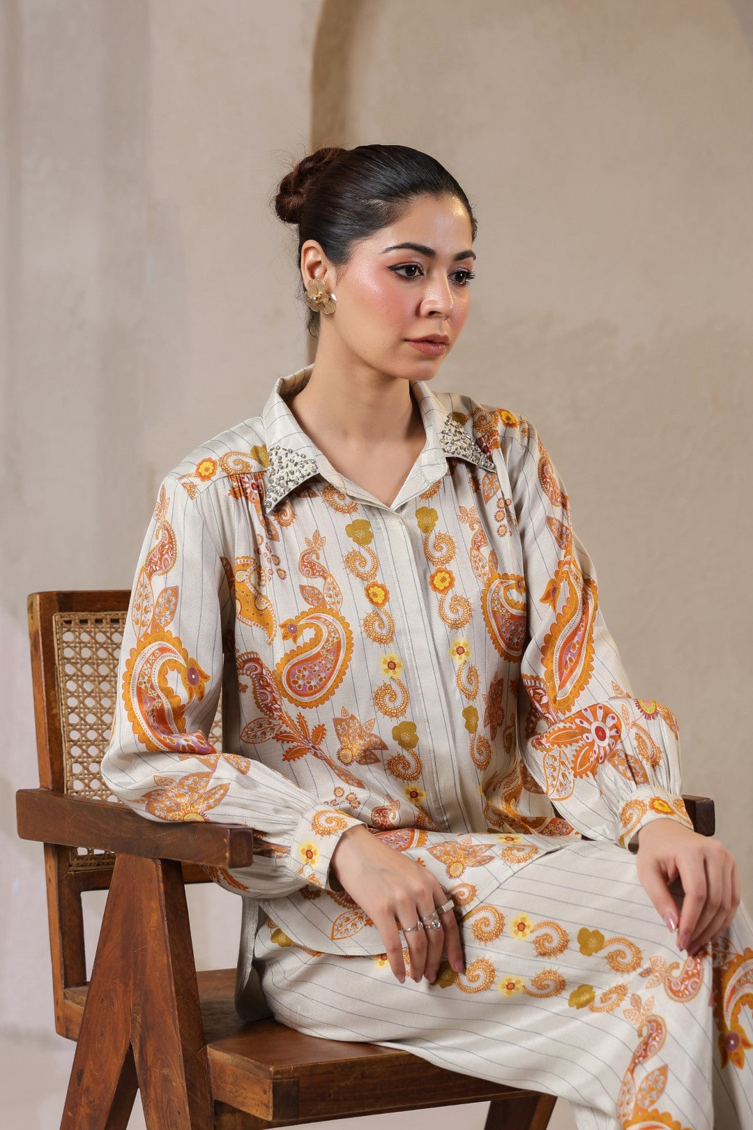 Nyaro Signature Paisley Print Ivory Co-ord Set