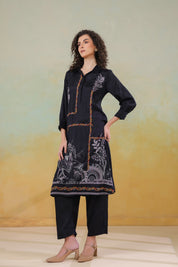 Women’s Viscose Black Color Embroidered Co-Ord Set