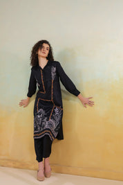 Women’s Viscose Black Color Embroidered Co-Ord Set