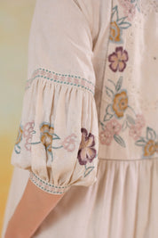 Nyaro Signature Cotton Flex Floral Embroidered Dress – Off White