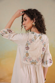 Nyaro Signature Cotton Flex Floral Embroidered Dress – Off White