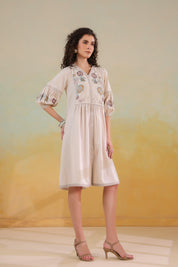 Nyaro Signature Cotton Flex Floral Embroidered Dress – Off White