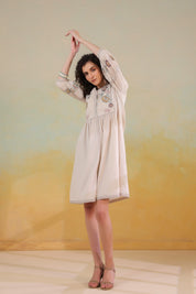 Nyaro Signature Cotton Flex Floral Embroidered Dress – Off White