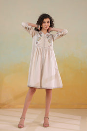 Nyaro Signature Cotton Flex Floral Embroidered Dress – Off White