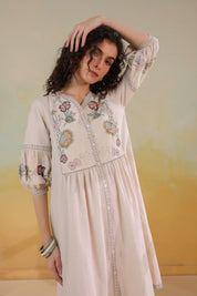 Nyaro Signature Cotton Flex Floral Embroidered Dress – Off White