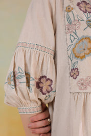 Nyaro Signature Cotton Flex Floral Embroidered Dress – Off White