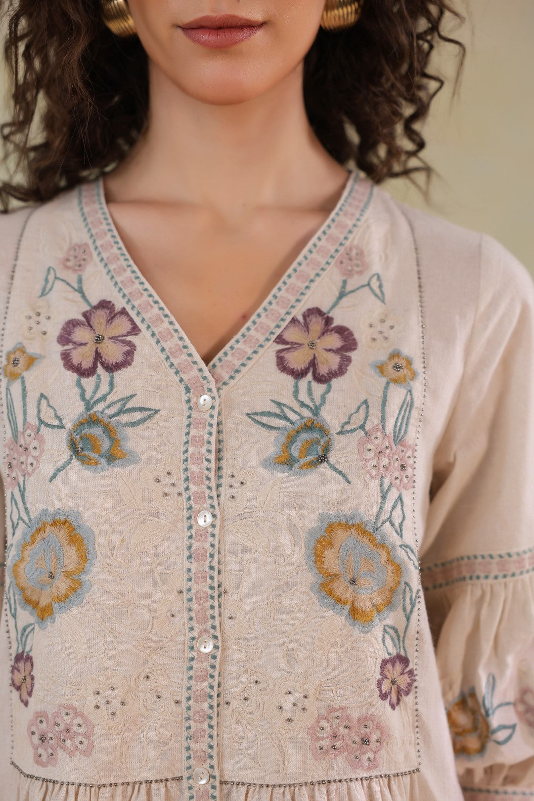 Nyaro Signature Cotton Flex Floral Embroidered Dress – Off White