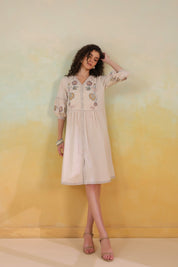 Nyaro Signature Cotton Flex Floral Embroidered Dress – Off White
