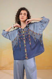 Women’s Viscose Santoon Blue Color Embroidered Co-Ord Set: