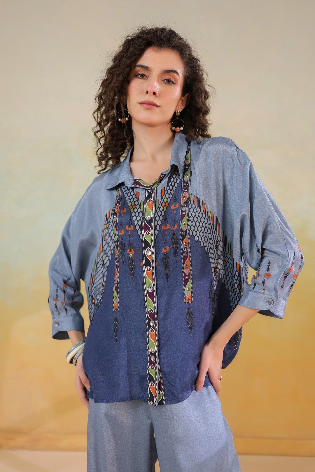 Women’s Viscose Santoon Blue Color Embroidered Co-Ord Set: