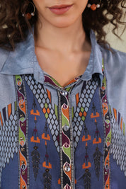 Women’s Viscose Santoon Blue Color Embroidered Co-Ord Set: