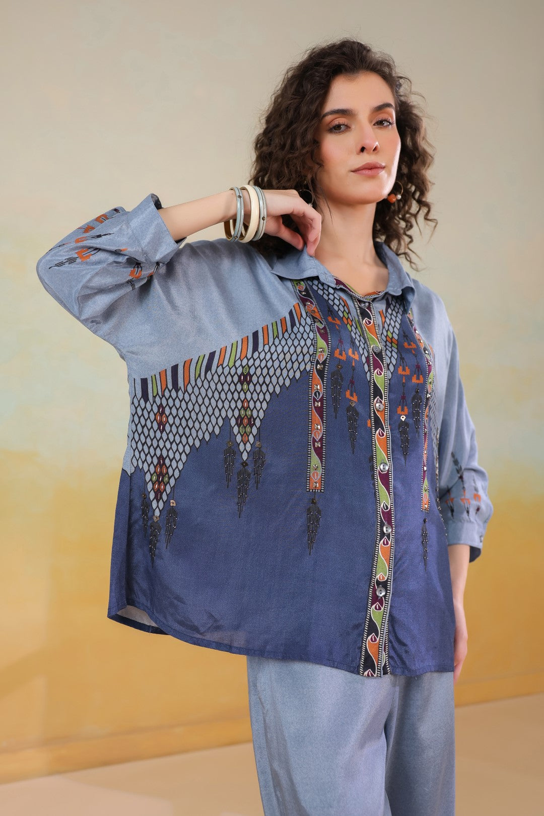 Women’s Viscose Santoon Blue Color Embroidered Co-Ord Set: