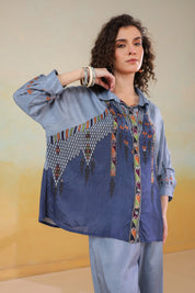 Women’s Viscose Santoon Blue Color Embroidered Co-Ord Set: