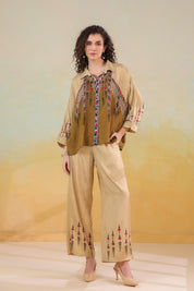 Women’s Viscose Santoon Beige Color Embroidered Co-Ord Set: