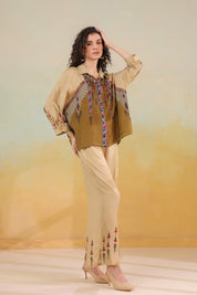 Women’s Viscose Santoon Beige Color Embroidered Co-Ord Set: