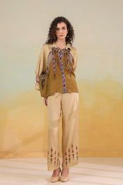 Women’s Viscose Santoon Beige Color Embroidered Co-Ord Set: