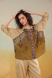 Women’s Viscose Santoon Beige Color Embroidered Co-Ord Set: