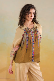Women’s Viscose Santoon Beige Color Embroidered Co-Ord Set: