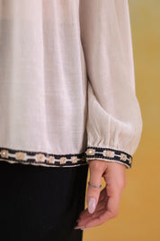 Women’s Cotton Linen Beige Color Embroidered Top: