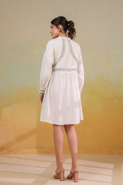 Women’s Cotton Linen White Color Embroidered Dress